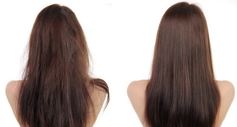 До и после восстановления волос