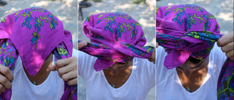 девушка красиво завязала платок на голове